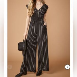 Francesca’s Avril V-neck Striped Jumpsuit